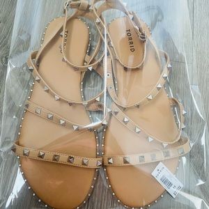 TORRID BEIGE FAUX LEATHER STUDDED STRAP SANDAL